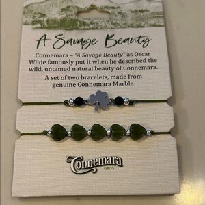 Green Marble silver Bracelet Set, hearts and shamrock